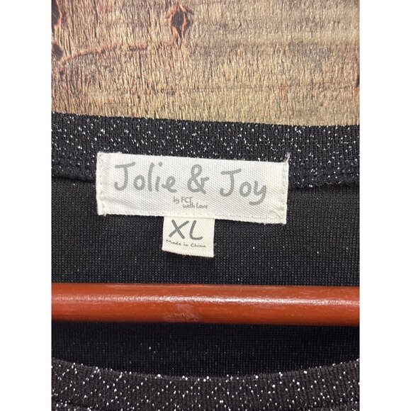 Jolie & Joy Black Glitter Long Sleeve Top With Sheer Polka Dot Balloon Sleeves X - Picture 5 of 8